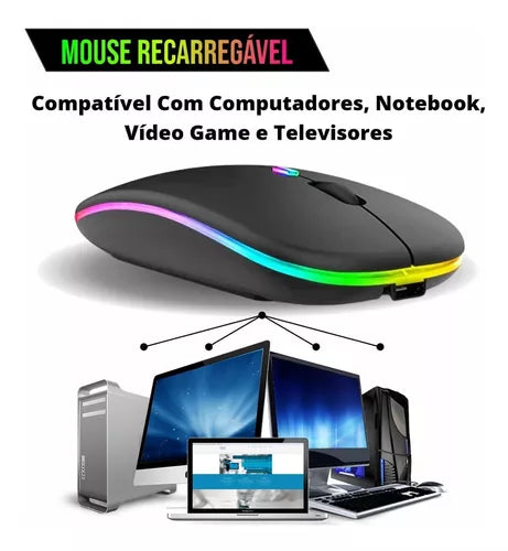 Mouse Sem Fio Portátil Via Bluetooth Recarregável